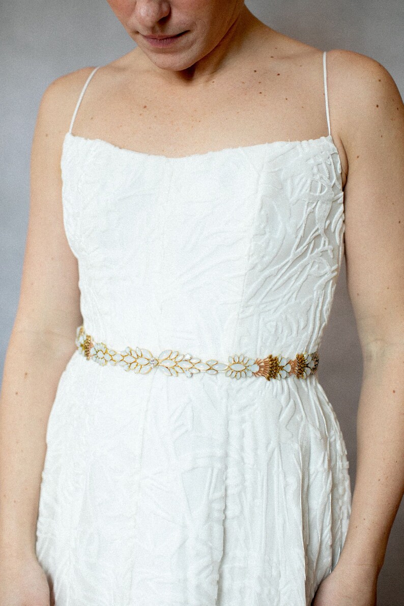 Paloma: Extended Sizing Modern Vintage, Moonstone, Beaded Bridal Sash image 4