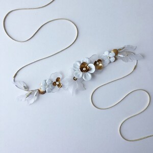 Callahan: hand made / resin floral wedding sash / white and gold detail with opal image 1