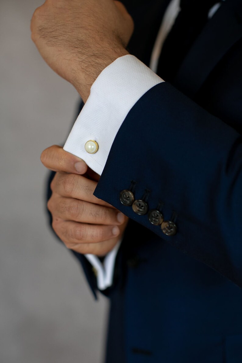 Ziggy // Pearl Wedding Day Cuff Links image 6