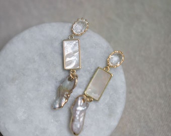 Christy // Pearl, Mother of Pearl and Quartz earring