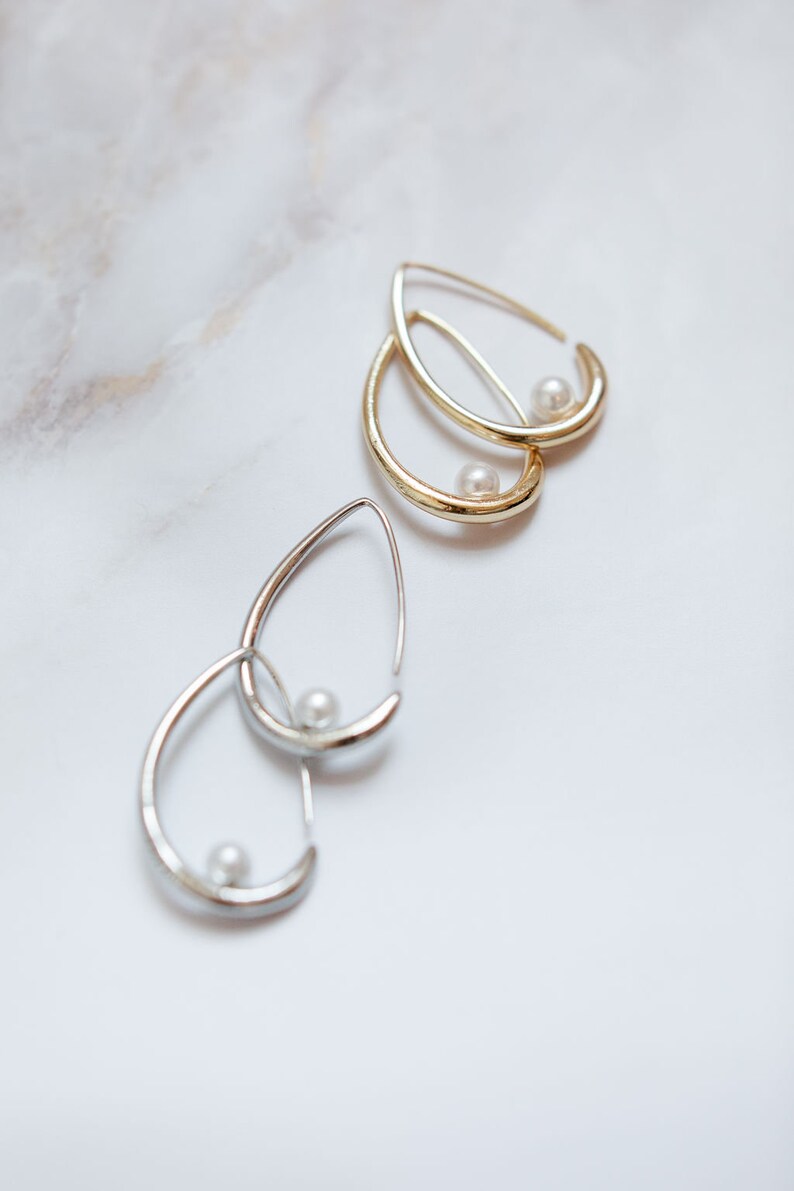 JORDYN earrings / pearl hoop earring / minimalist bridal earrings / Ships in 2 DAYS image 1