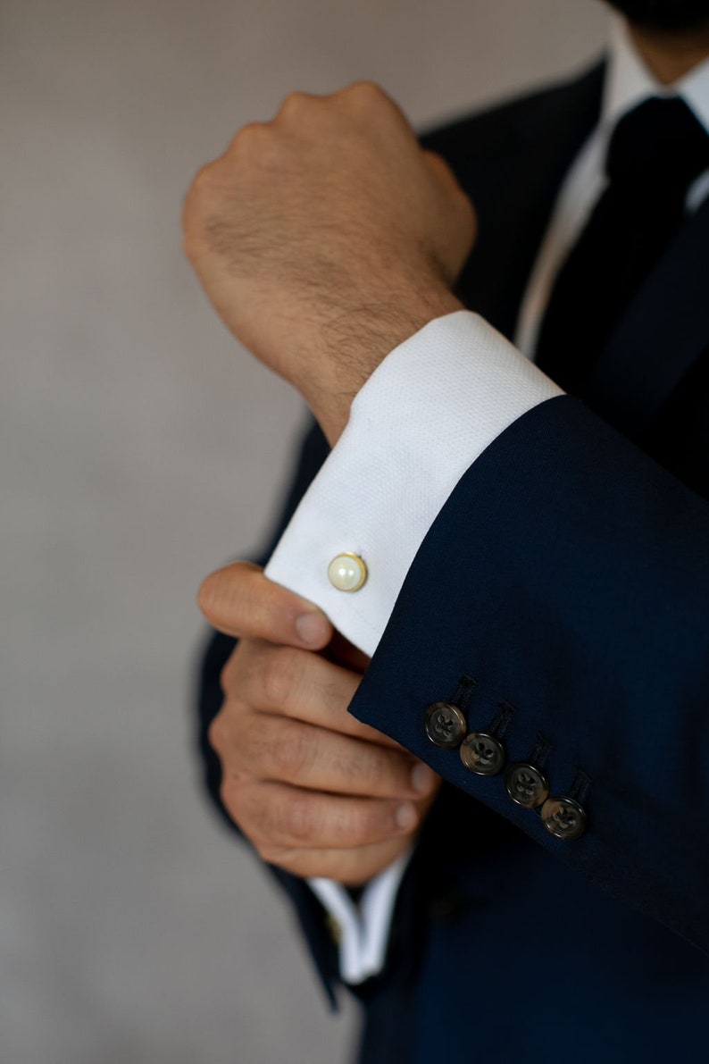 Ziggy // Pearl Wedding Day Cuff Links image 7