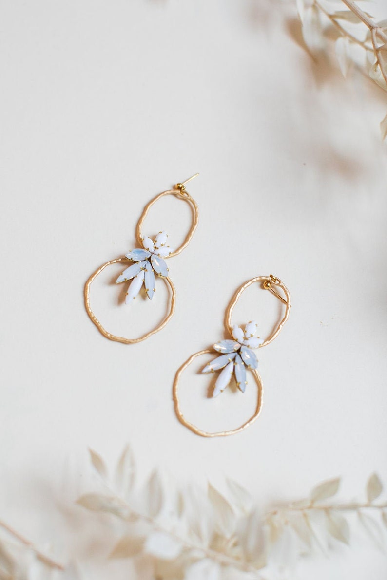 Magdalena / Hoop Earrings with Beading / Wedding Day Gold Earring image 1