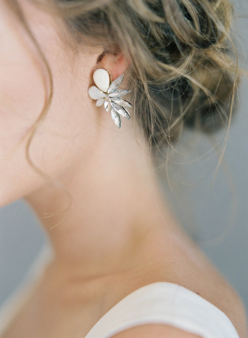 Falcon // Asymmetric moonstone and crystal earrings // bridal and party earrings image 1