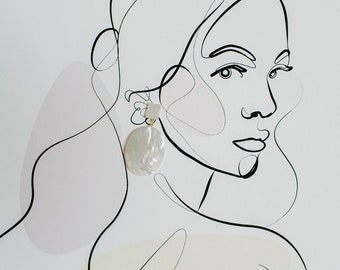 INES // Large Mother-Of-Pearl Drop Earring [gold or silver] // 2022