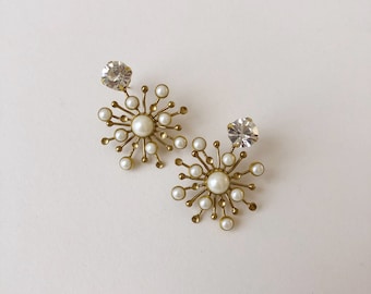 JUNIPER:  Gold, crystal and pearl celestial star earring / Art deco bride