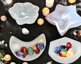 Selenite Crystal Charging Bowl – Flower, Hexagon, Star, Moon Shape