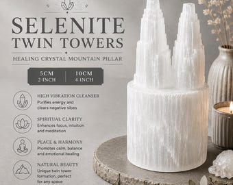 Selenite Twin Towers 10cm Crystal Mountain Pillar | Healing Crystal Tower | Natural Selenite | Meditation Decor | Crystal Gift