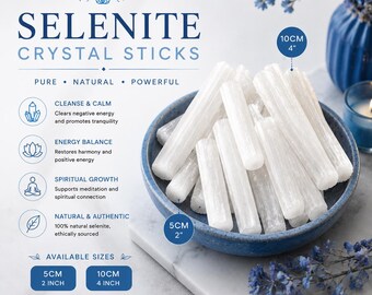 Selenite Sticks Pack of 5 or 10 Rough Crystal Wands Healing Reiki Meditation UK