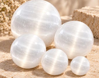 Selenite Sphere Ball, Natural White Gemstone, Reiki Cleansing Stone, Meditation Decor, Spiritual Gift
