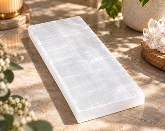 Natural Selenite Charging Plate 20x10cm Crystal Cleansing Slab Reiki Healing & Energy Charging Board