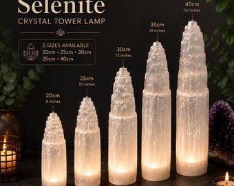Natural Selenite Crystal Tower Lamp Healing Meditation Light Reiki Decor Gift