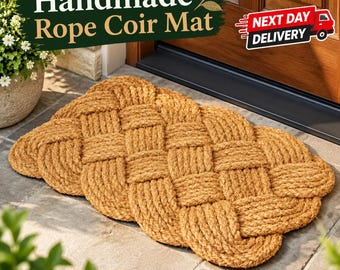 Hand-Woven Rope Coir Doormat Natural Non-Slip Handmade Rustic Braided Indoor Outdoor Next Day UK