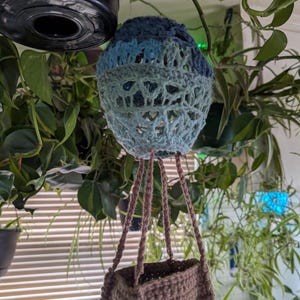 Handmade Crochet Hanging Hot Air Balloon: Blue Lacework Nursery Decor