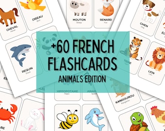 60+ Franse dierenflashkaarten | Dieren in het Frans leren | Afdrukbare woordenschatkaarten voor kinderen