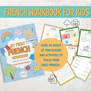 子供向けフランス語ワークブック – フランス語学習のための50ページ以上の印刷可能なアクティビティ | ホームスクール、幼稚園、バイリンガル学習