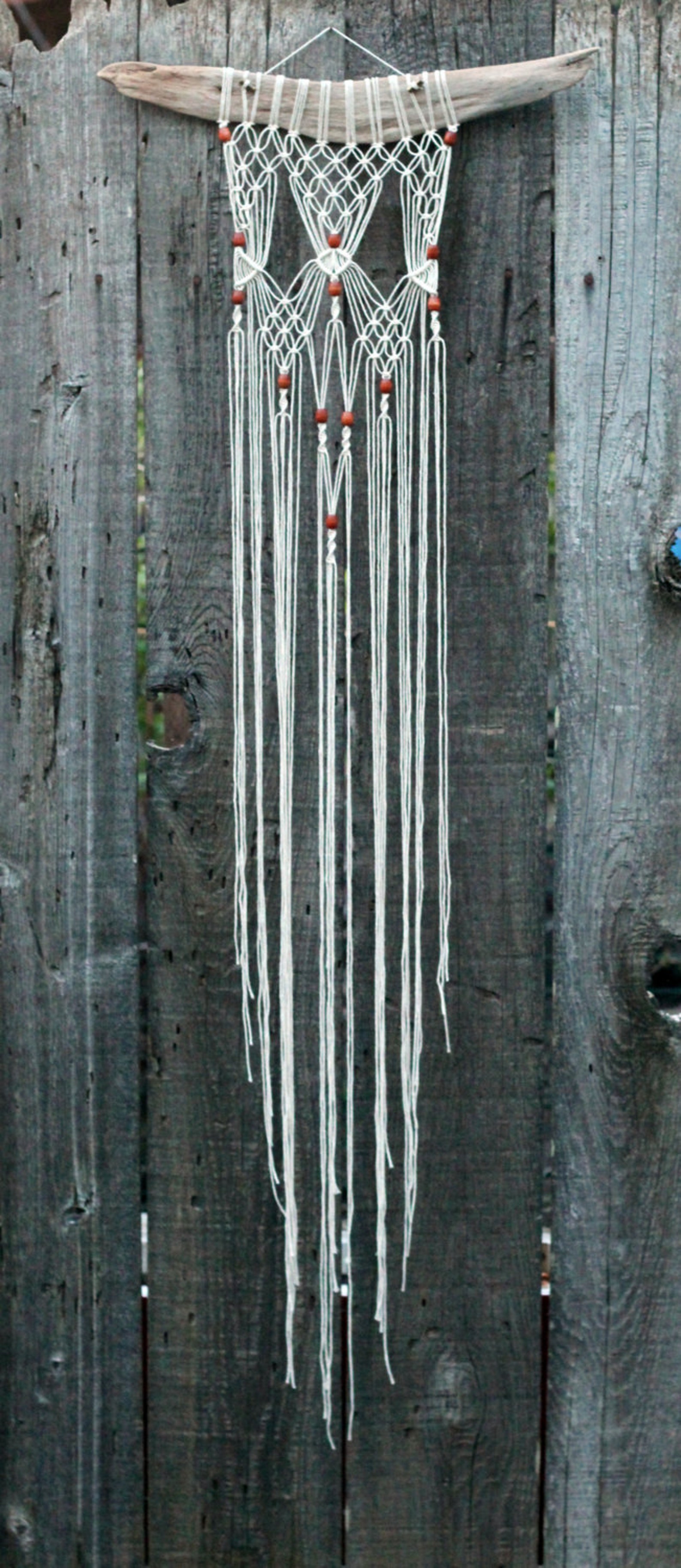 Macramé Wall Hanging on Driftwood with Wood Beads Etsy