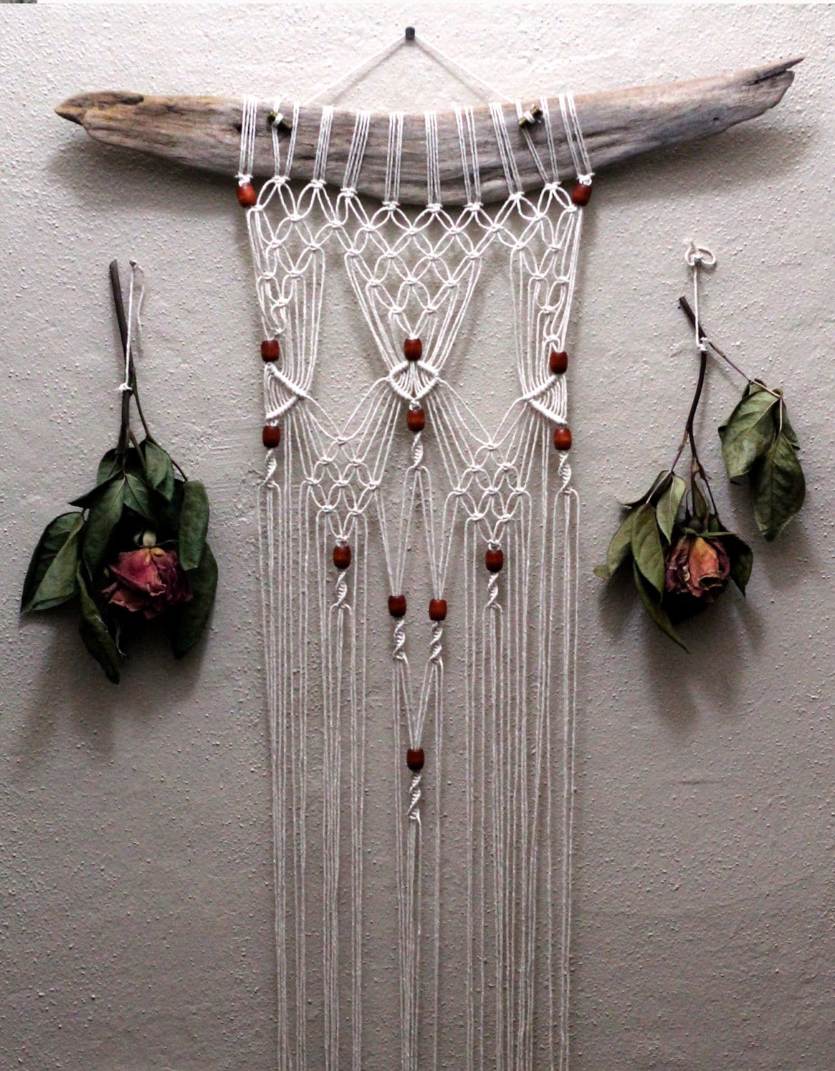 Macramé Wall Hanging on Driftwood with Wood Beads | Etsy