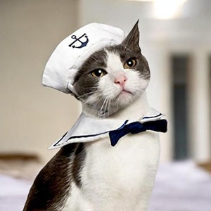 Pet Sailor Costume, Pet Sailor Outfit, Cat and Dog Captain Hat, Nautical Cat and Dog Costume,  Halloween Cat and Dog Clothes, Pet Outfit
