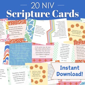 Printable Bible Verse Cards | Scripture Memory Cards | Prayer Cards | Christian | Digital Download | Memory Verse | NIV | Retro | Flowers