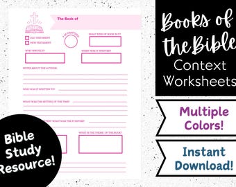 Bible Study Context Worksheet, Bible Study Resource, Books of the Bible Background Information, Books of the Bible Context, Bible Study Aid