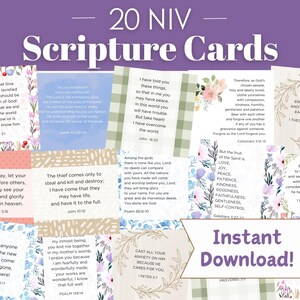 Printable Bible Verse Cards | Scripture Memory Cards | Prayer Cards | Christian | Digital Download | Memory Verse | NIV | Cottage | Floral