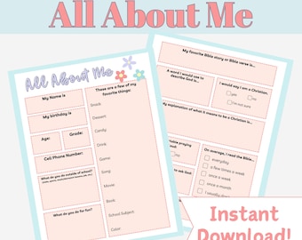 Christian All About Me Worksheet, Bible Study, Sunday School, Discipleship, Youth Group, Student Ministry, Get to Know Me, Flowers