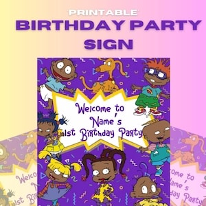 African American Rugrats Birthday Welcome Sign Printable | Rugrats Party Birthday Sign | Black Rugrats Theme | Editable Canva Template