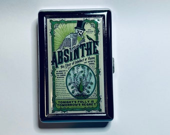 Absinthe Green Fairy Cigarette or Card Case or Wallet Tin