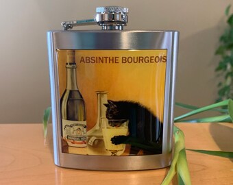 Absinthe Bourgeois Black Cat Hip Flask