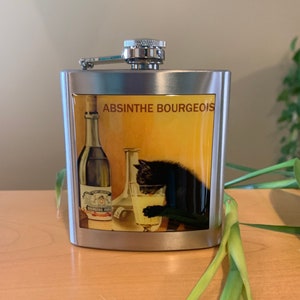 Absinthe Bourgeois Black Cat Hip Flask