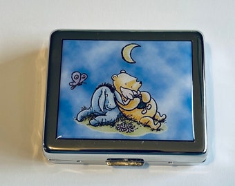 Classic Vintage Winnie The Pooh and Eeyore 7 day Pill Box with Mirror