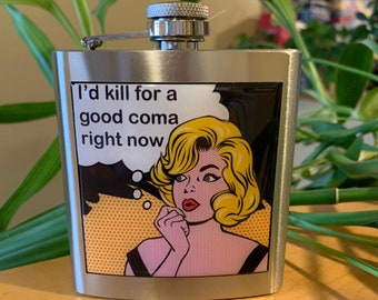 Vintage Funny Pop Art Liquor Hip Flask 6 ounce