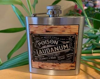 Vintage Laudanum Label Liquor Hip Flask SS 6 ounce