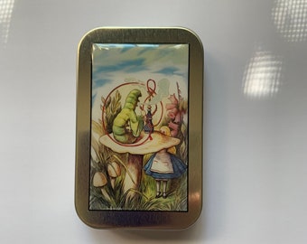 Alice In Wonderland and Hookah Smoking Caterpillar Stash Box Tin Image 2