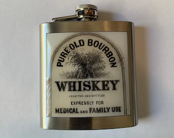 Vintage Whiskey Moonshine Label Liquor Hip Flask