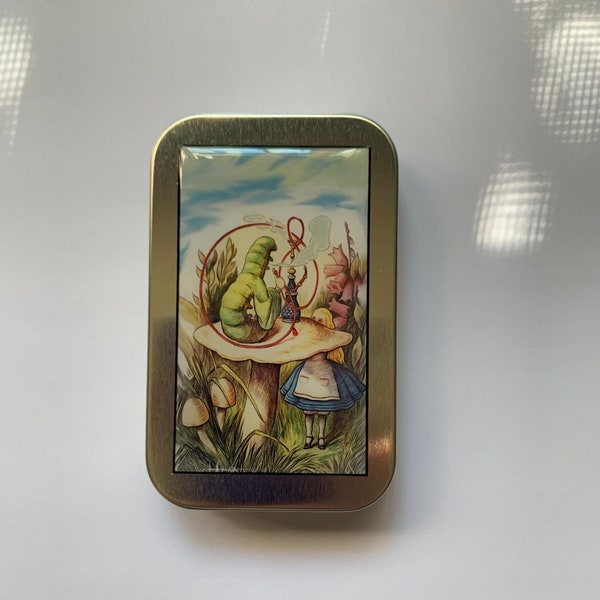 Alice In Wonderland and Hookah Smoking Caterpillar Stash Box Tin Image 2