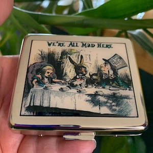 Alice In Wonderland Tea Party 7 day Pill Box with Mirror design 1