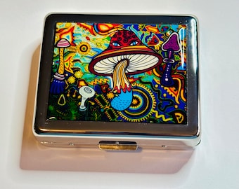 Psychedelic Art Mushrooms 8 Day Pill Box with Mirror