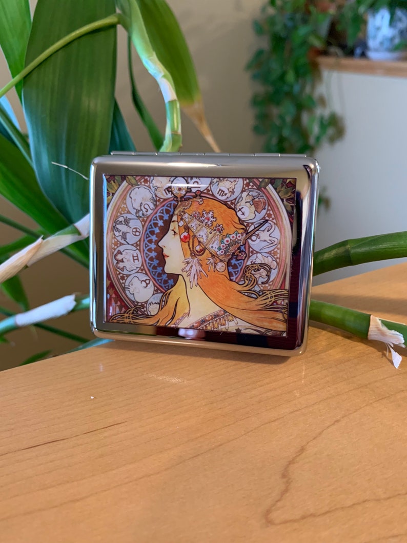 Vintage Art Nouveau Zodiac 8 Day Pill Box With Mirror Mucha Etsy