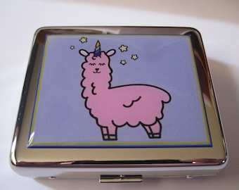 Llama Unicorn 8 Day Pill Box with Mirror