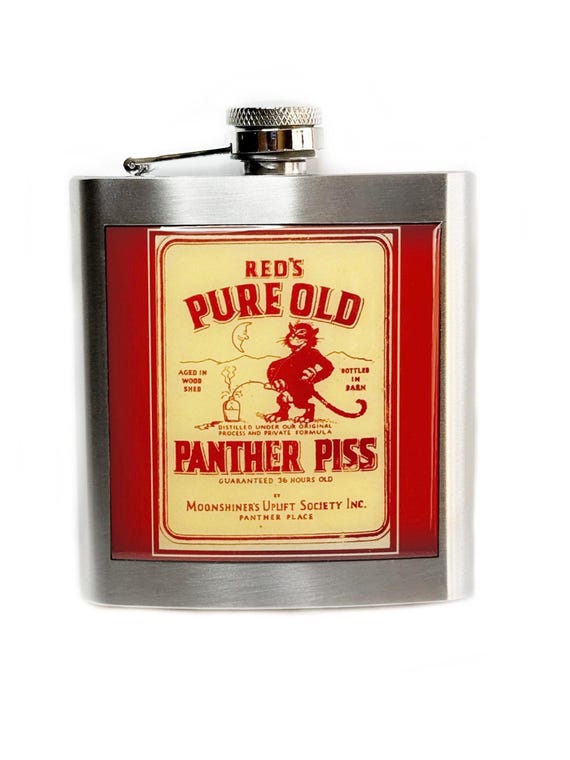 Vintage Moonshine Label Liquor Hip Flask Panther Piss 6