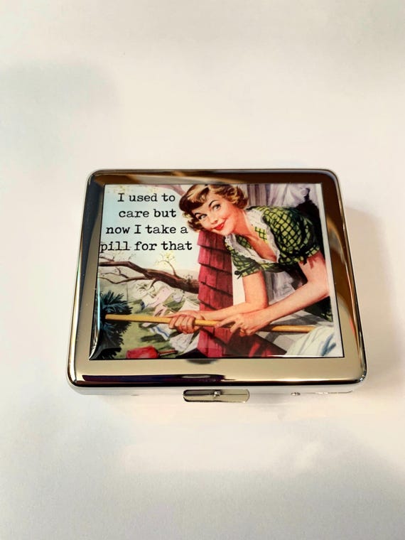 Vintage Poster Funny 8 Day Pill Box with Mirror