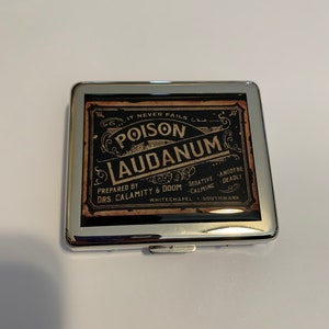 Vintage Laudanum Label 8 Day Pill Box with Mirror