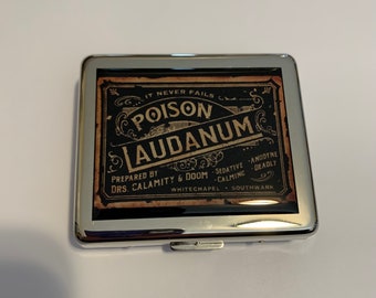 Vintage Laudanum Label 8 Day Pill Box with Mirror