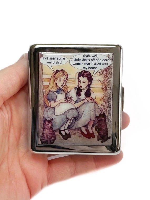 Alice And Dorothy Funny 7 day Pill Box with Mirror