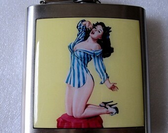 Pin Up Pinup Girl Sexy Retro Liquor Hip Flask Stainless Steel 6 oz