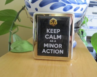 Keep Calm as A Minor Action D20 Dungeons and Dragons 8 Day Pill Box with Mirror