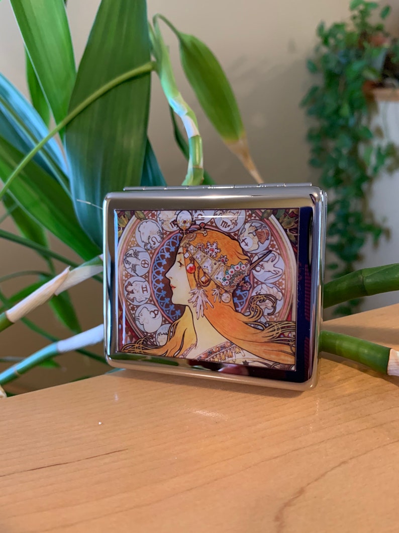 Vintage Art Nouveau Zodiac 8 Day Pill Box With Mirror Mucha Etsy