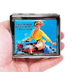 Vintage pin-up grappige 7-daagse pillendoos met spiegel